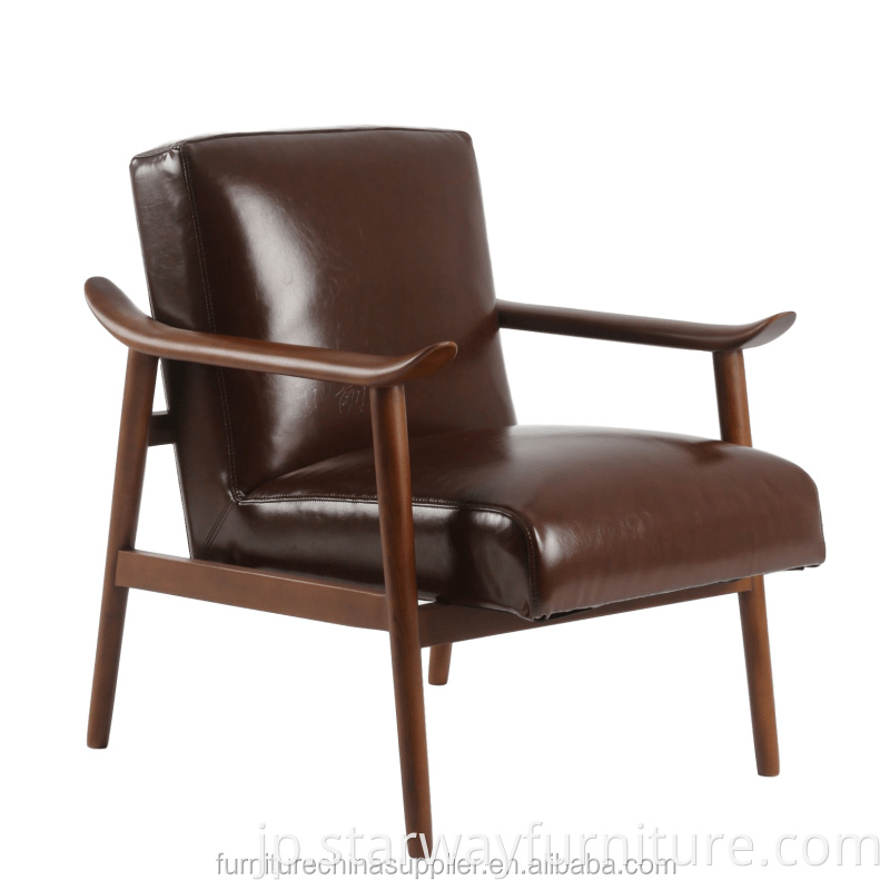 高品質のリビングルーム家具レザーアームドチェアシングルラウンジソファ椅子卸売